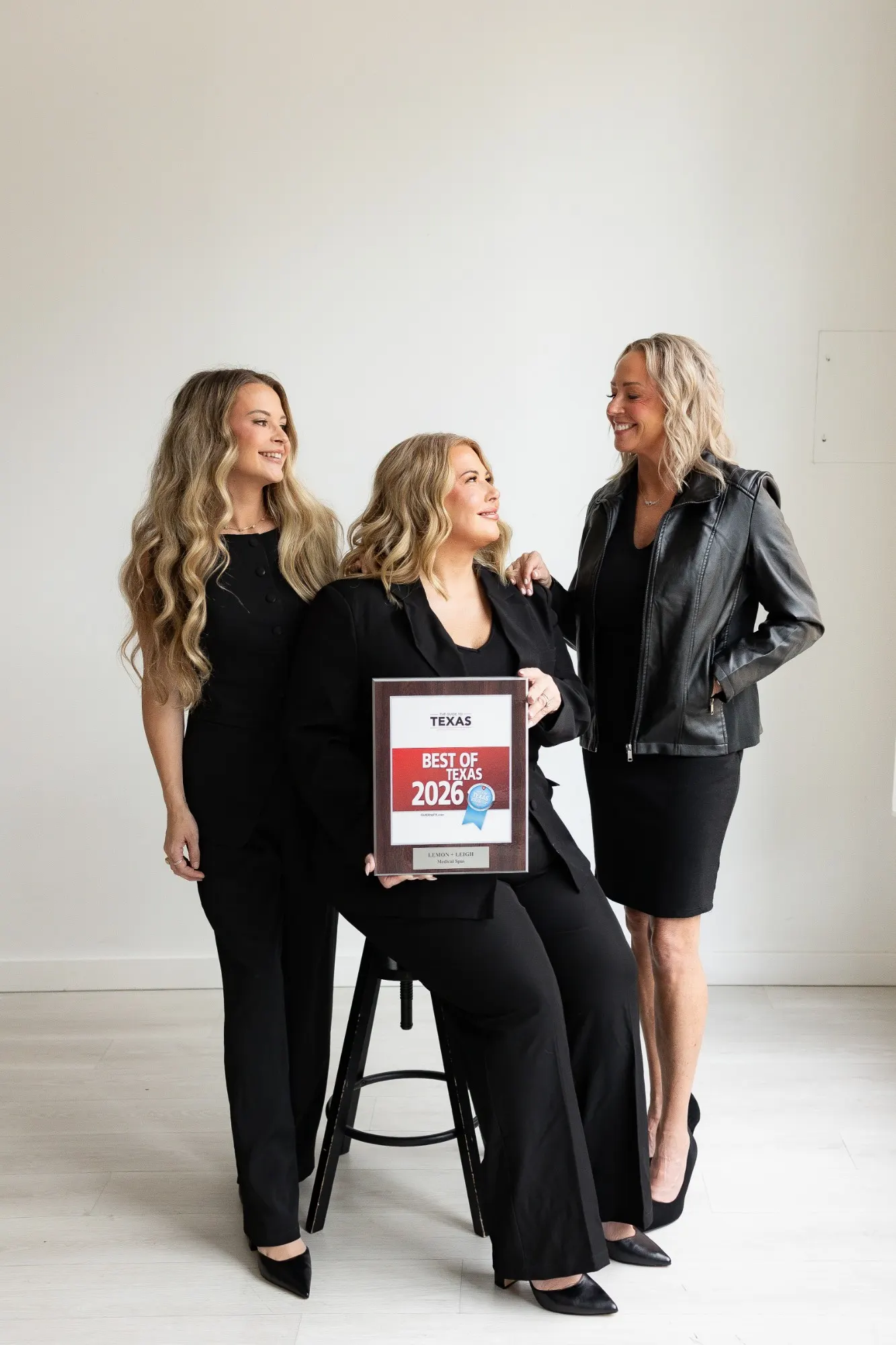 The LEMON + LEIGH team holding the Best of Texas 2026 Medical Spas award